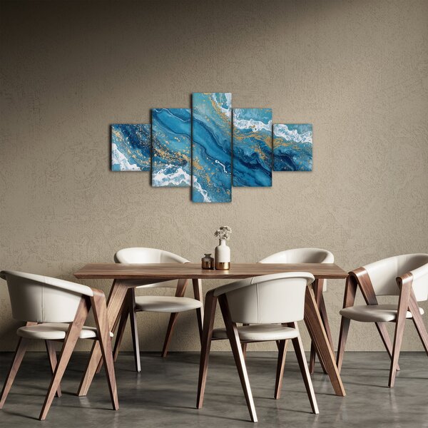 Obraz - Bleděmodrý mramor se zlatem II. (125x70 cm)