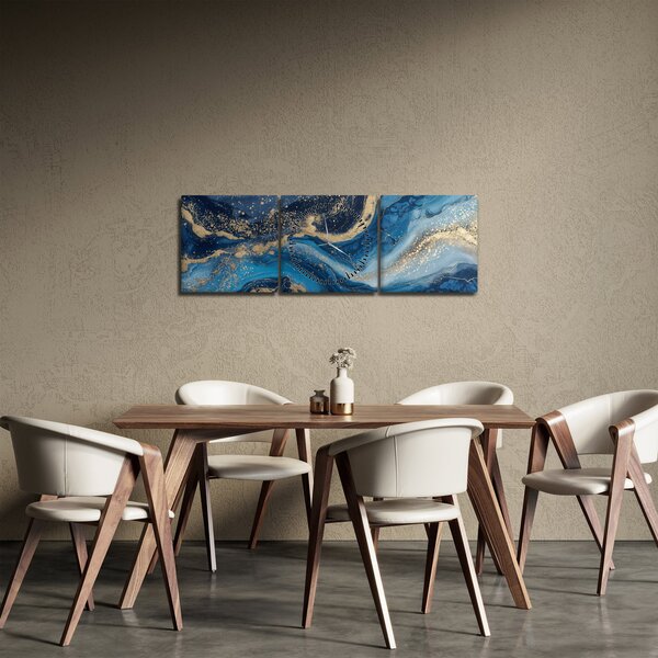 Obraz - Modrozlatý abstraktní mramor (s hodinami) (90x30 cm)
