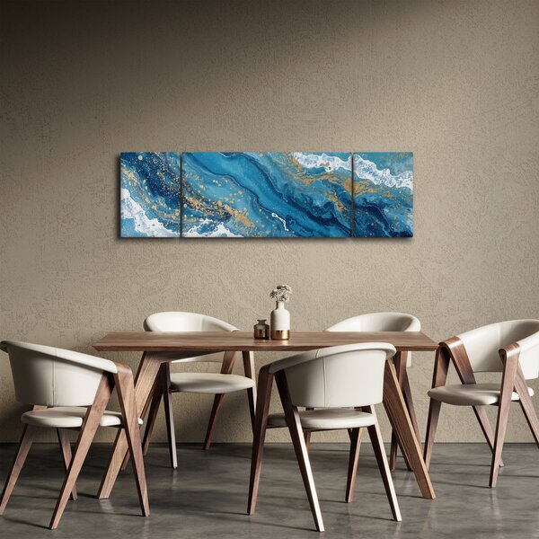 Obraz - Bleděmodrý mramor se zlatem II. (170x50 cm)