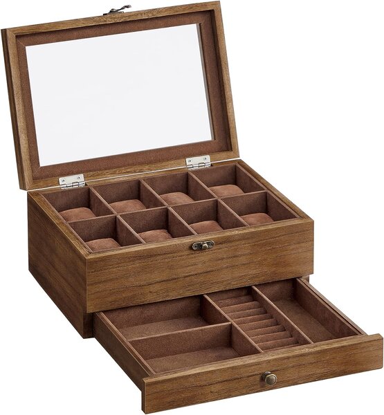 SONGMICS Úložný box na hodinky Vrangle hnědý