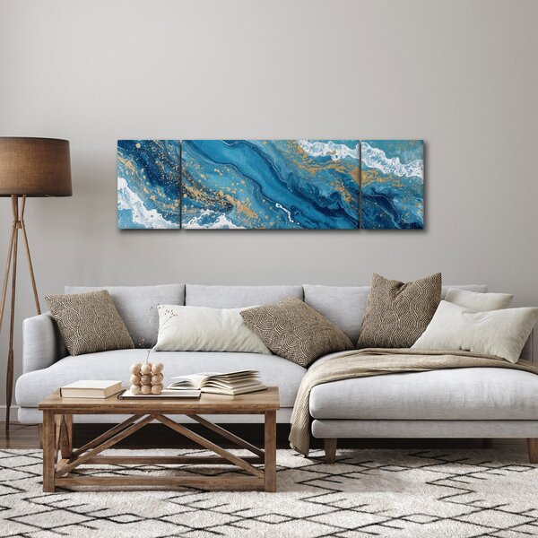 Obraz - Bleděmodrý mramor se zlatem II. (170x50 cm)
