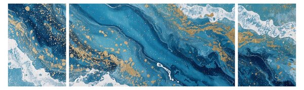 Obraz - Bleděmodrý mramor se zlatem II. (170x50 cm)