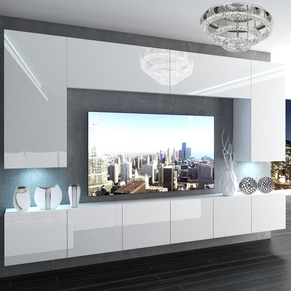 Obývací stěna Belini Premium Full Version bílý lesk + LED osvětlení Nexum 19