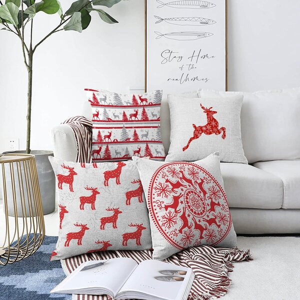 Sada 4 vánočních žinylkových povlaků na polštář Minimalist Cushion Covers Reindeer, 55 x 55 cm