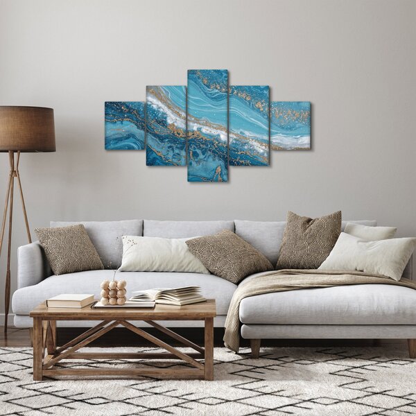 Obraz - Bleděmodrý mramor se zlatem I. (125x70 cm)