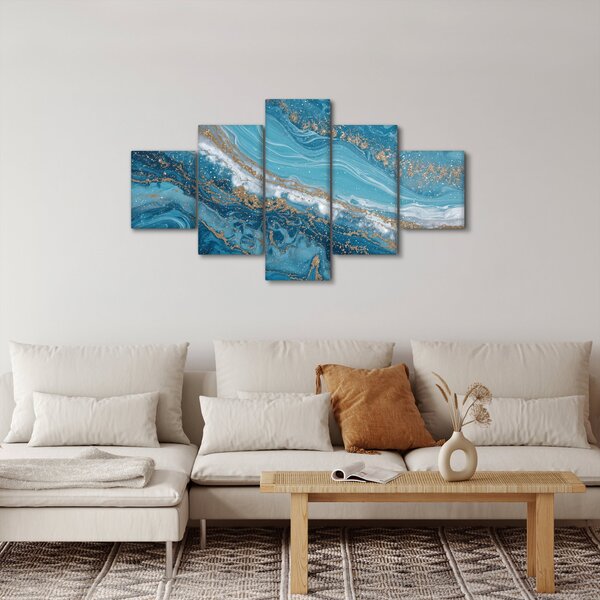 Obraz - Bleděmodrý mramor se zlatem I. (125x70 cm)