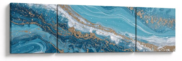 Obraz - Bleděmodrý mramor se zlatem I. (170x50 cm)