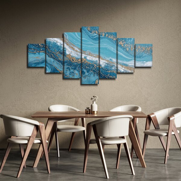 Obraz - Bleděmodrý mramor se zlatem I. (210x100 cm)