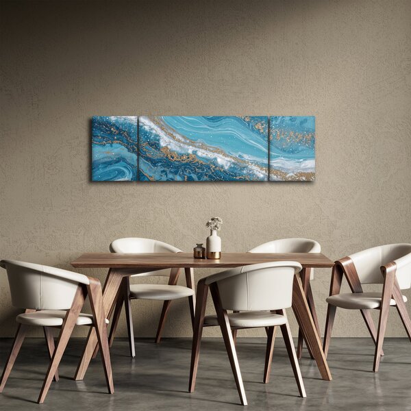 Obraz - Bleděmodrý mramor se zlatem I. (170x50 cm)
