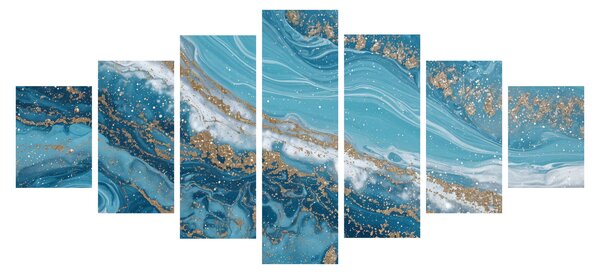 Obraz - Bleděmodrý mramor se zlatem I. (210x100 cm)