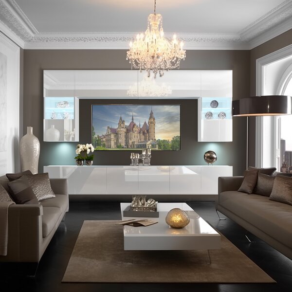 Obývací stěna Belini Premium Full Version bílý lesk + LED osvětlení Nexum 1