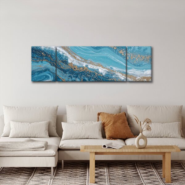 Obraz - Bleděmodrý mramor se zlatem I. (170x50 cm)