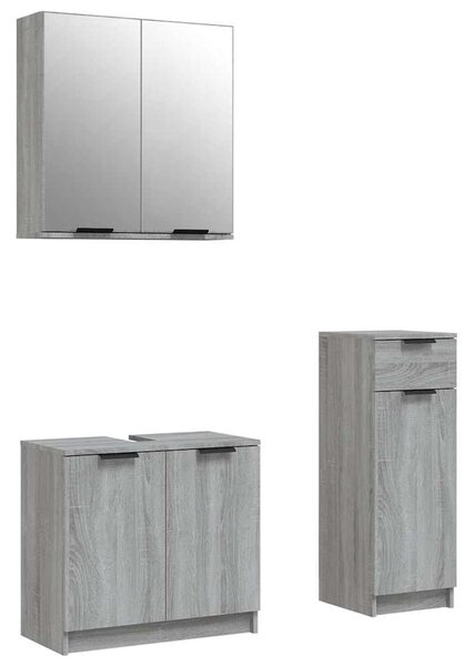 3dílný set koupelnových skříněk šedý sonoma kompozitní dřevo 3115874