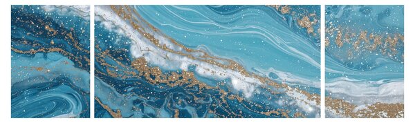 Obraz - Bleděmodrý mramor se zlatem I. (170x50 cm)