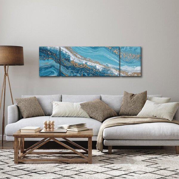 Obraz - Bleděmodrý mramor se zlatem I. (170x50 cm)