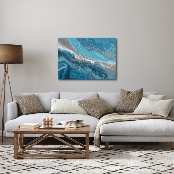 Obraz - Bleděmodrý mramor se zlatem I. (70x50 cm)