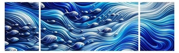 Obraz - Ryby ve vlnách (170x50 cm)