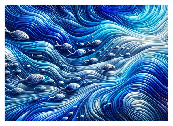 Obraz - Ryby ve vlnách (70x50 cm)