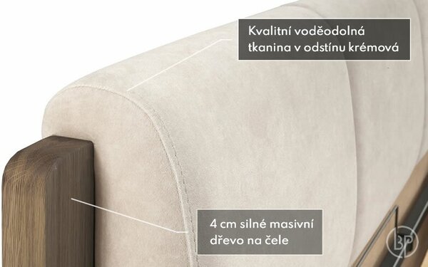 Postel s úložným prostorem a roštem Atlantik, masiv dub tmavený/dýha - krémová
