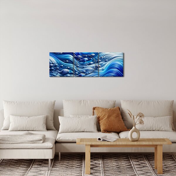 Obraz - Ryby ve vlnách (s hodinami) (90x30 cm)