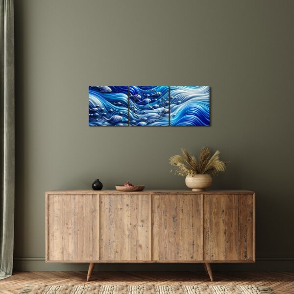Obraz - Ryby ve vlnách (s hodinami) (90x30 cm)