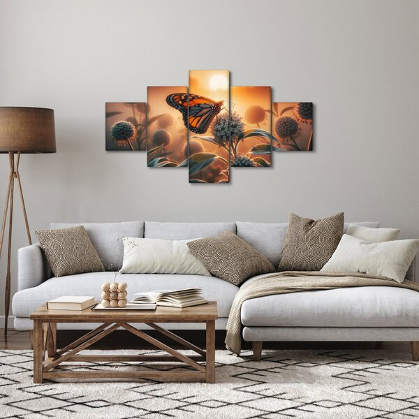Obraz - Motýl v zapadajícím slunci (125x70 cm)