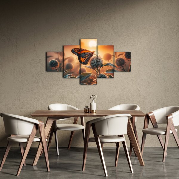 Obraz - Motýl v zapadajícím slunci (125x70 cm)