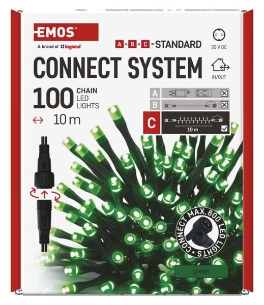 EMOS Standard LED spojovací vánoční řetěz, 10 m, venkovní i vnitřní, zelená