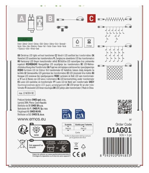 EMOS Standard LED spojovací vánoční řetěz, 10 m, venkovní i vnitřní, zelená