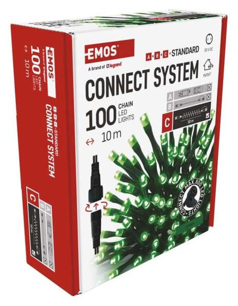 EMOS Standard LED spojovací vánoční řetěz, 10 m, venkovní i vnitřní, zelená