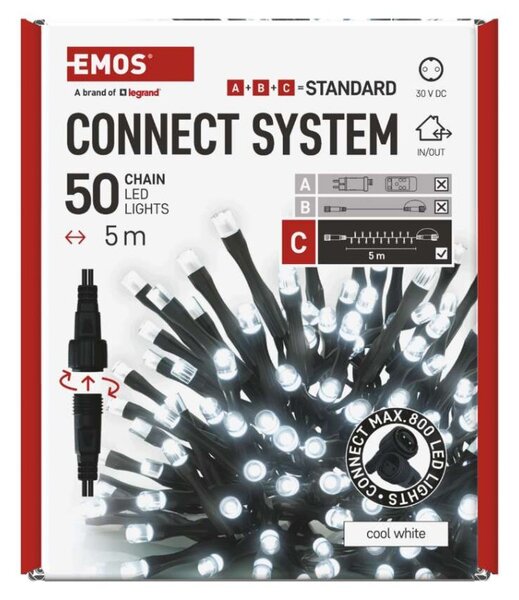 EMOS Standard LED spojovací vánoční řetěz, 5 m, venkovní i vnitřní, studená bílá