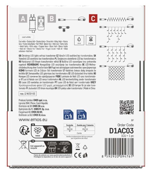 EMOS Standard LED spojovací vánoční řetěz, 10 m, venkovní i vnitřní, studená bílá