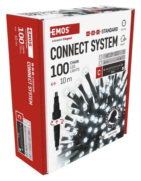 EMOS Standard LED spojovací vánoční řetěz, 10 m, venkovní i vnitřní, studená bílá