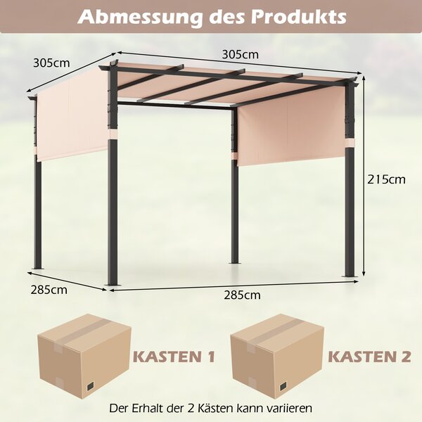 Pergola COSTWAY se 2 nastavitelnými střechami, 3,05x3,05 m, pavilon vodotěsný, stabilní, odolný proti zimě, zahradní pavilon s robustními kovovými sloupky Béžová barva