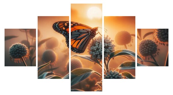 Obraz - Motýl v zapadajícím slunci (125x70 cm)