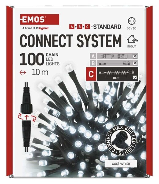 EMOS Standard LED spojovací vánoční řetěz, 10 m, venkovní i vnitřní, studená bílá