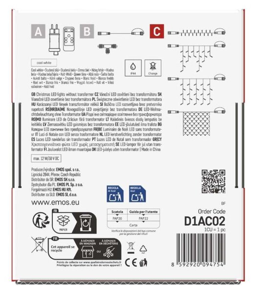 EMOS Standard LED spojovací vánoční řetěz, 5 m, venkovní i vnitřní, studená bílá