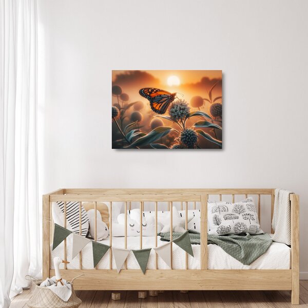 Skleněný obraz - Motýl v zapadajícím slunci (70x50 cm)