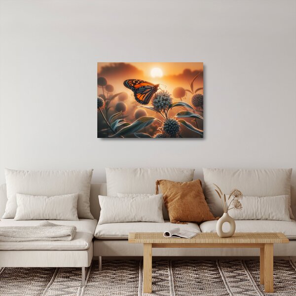 Skleněný obraz - Motýl v zapadajícím slunci (70x50 cm)