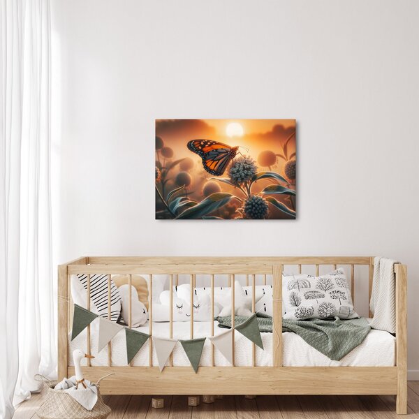 Obraz - Motýl v zapadajícím slunci (70x50 cm)