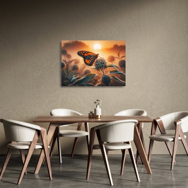 Skleněný obraz - Motýl v zapadajícím slunci (70x50 cm)