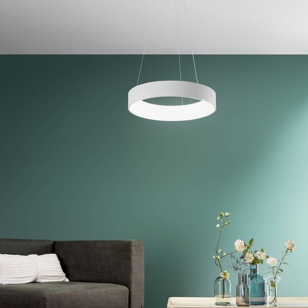 Luce Ambiente Design Závěsné LED světlo Noah, bílé, Ø 60 cm, kov,, Bílá / opál, Obývací pokoj / jídelna, Hliník, Moderní