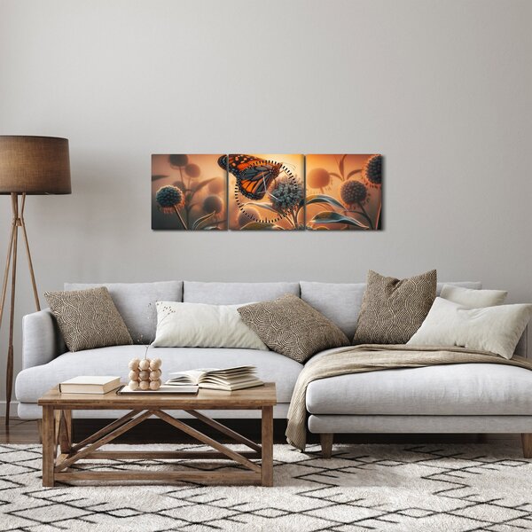Obraz - Motýl v zapadajícím slunci (s hodinami) (90x30 cm)