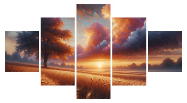 Obraz - Západ slunce v poli (125x70 cm)