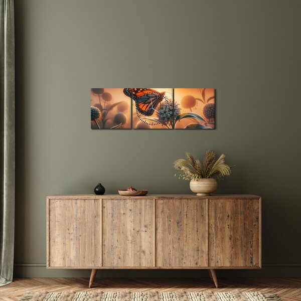 Obraz - Motýl v zapadajícím slunci (s hodinami) (90x30 cm)