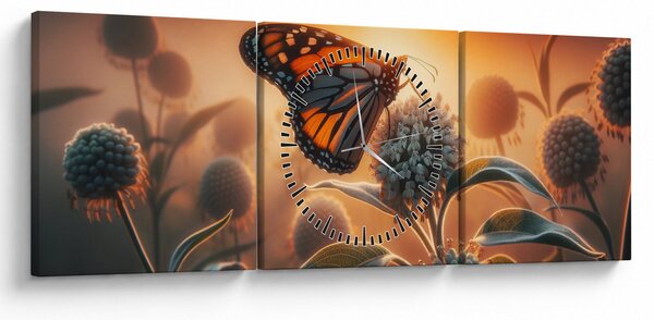Obraz - Motýl v zapadajícím slunci (s hodinami) (90x30 cm)