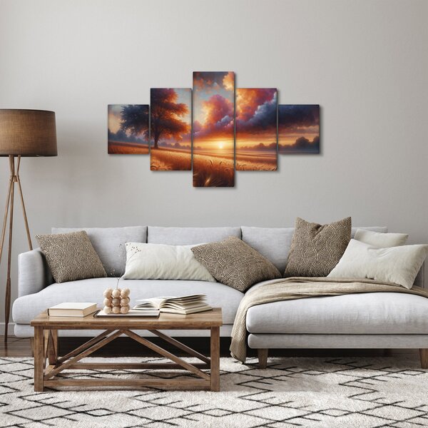 Obraz - Západ slunce v poli (125x70 cm)