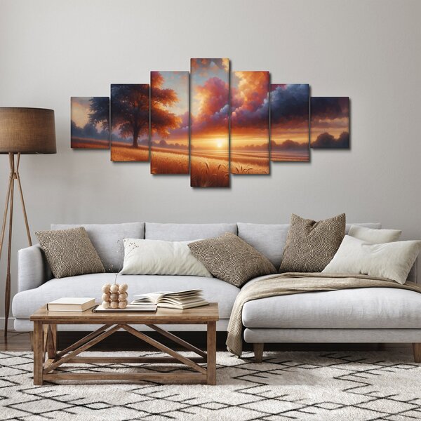 Obraz - Západ slunce v poli (210x100 cm)