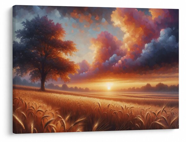 Obraz - Západ slunce v poli (70x50 cm)