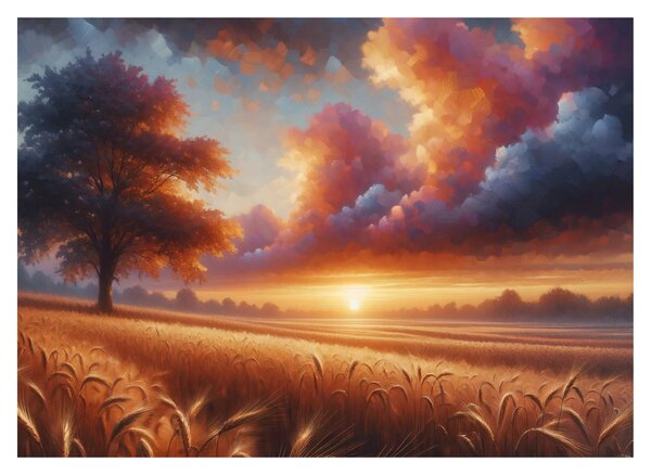 Obraz - Západ slunce v poli (70x50 cm)